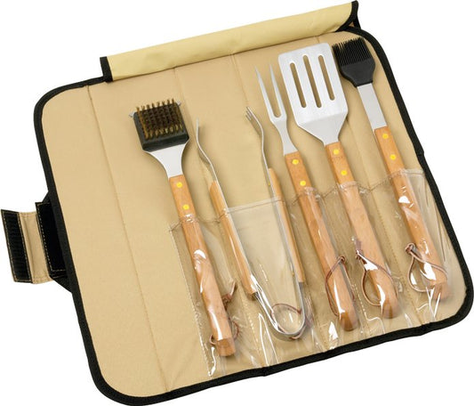 Logo Home Works 5 Piece BBQ Set (Bamboo) in Roll-Up Case